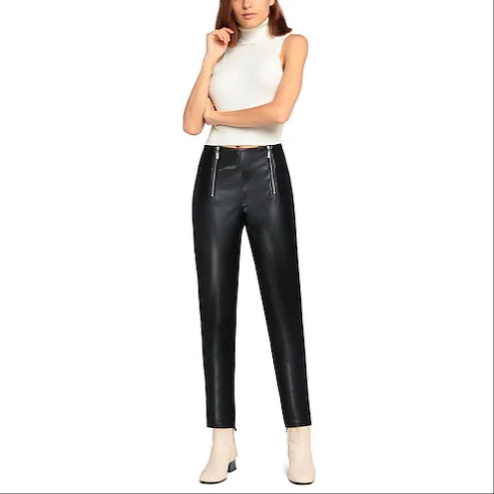 Revolve Superdown Black Faux Leather Pants with Zipper Accents
